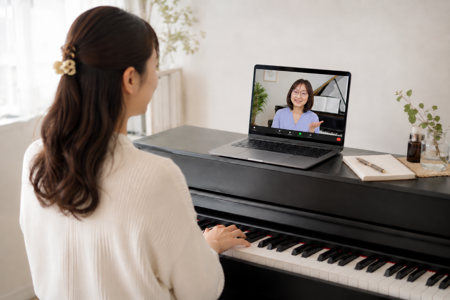 自宅のピアノから受講できるオンラインレッスンの様子